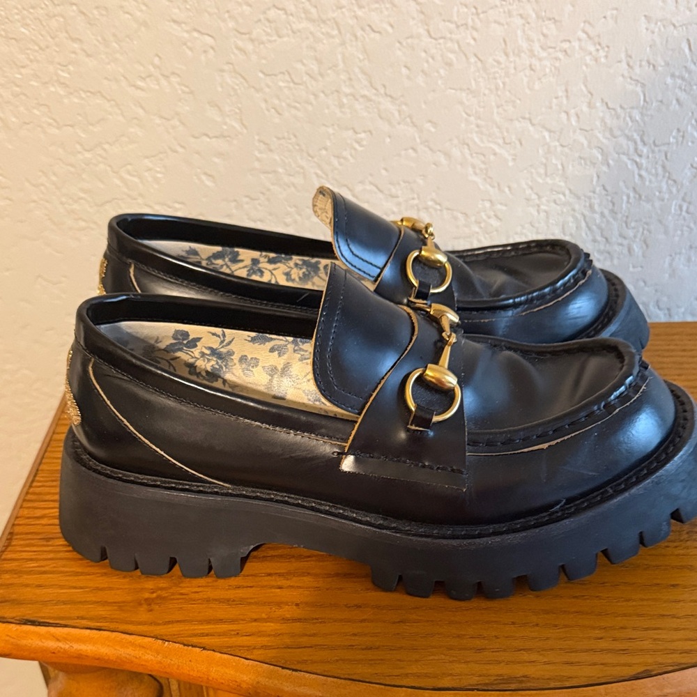 Black leather  Loafers with Gold Buckle